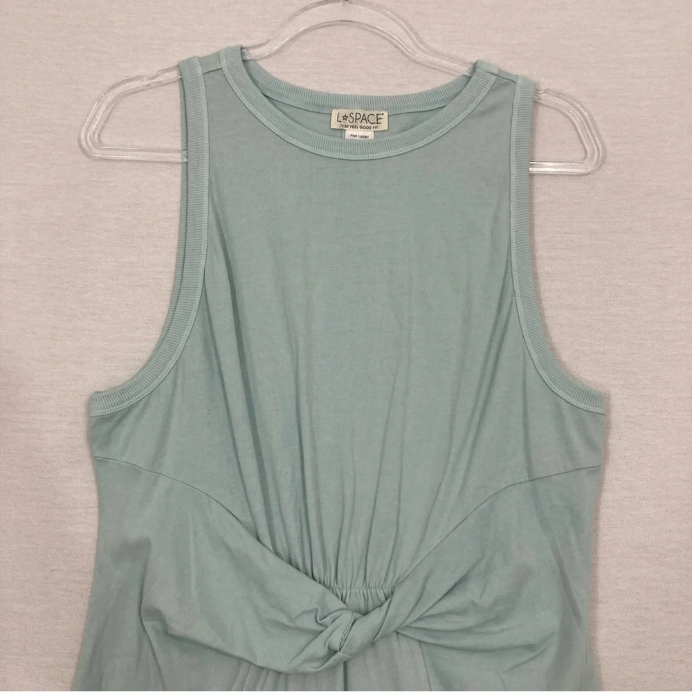 L*Space Blue Mint Stretch Sleeveless Twist Front Athleisure Mini Dress Large - Picture 6 of 12